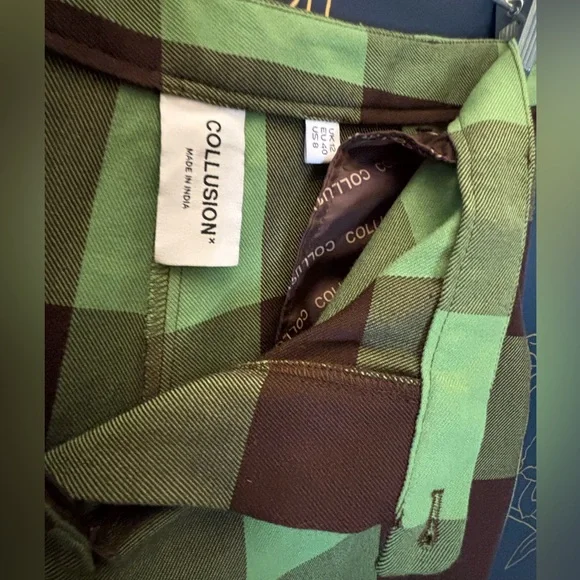 Asos COLLUSION plaid flare pants SIZE 8 Green/ brown - Picture 5 of 8